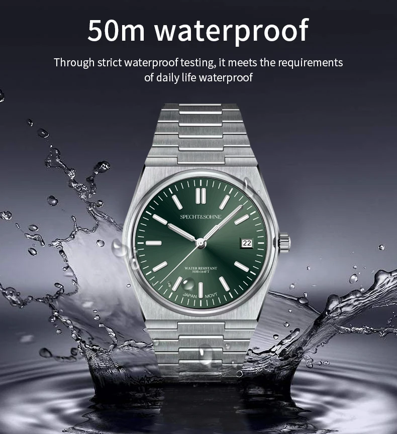 2025 new high quality specht&sohne 37mm men's watches quartz movt pvd gold sapphire stainless steel classic watch 50m waterproof Green dial waterproof watch