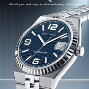 Automatic blue dial stainless steel watch