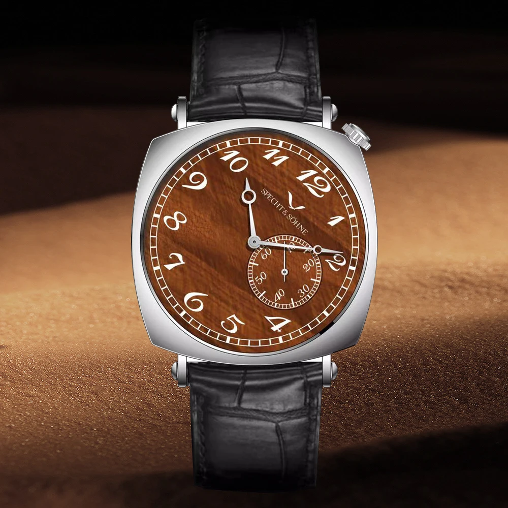 new luxury specht & söhne 1921 classic vintage men's automatic mechanical watch sapphire crystal genuine leather waterproof Wooden dial analog watch