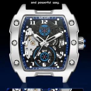 Automatic watch with blue accents.