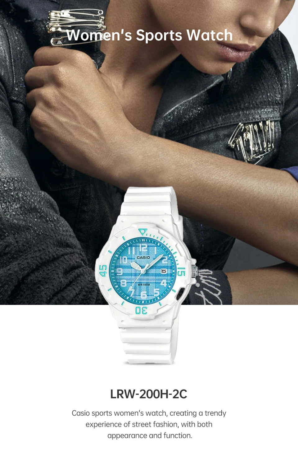 casio watch casual waterproof bright colors fashion reloj suitable for women and kids lrw 200h new mode Women's white sports watch
