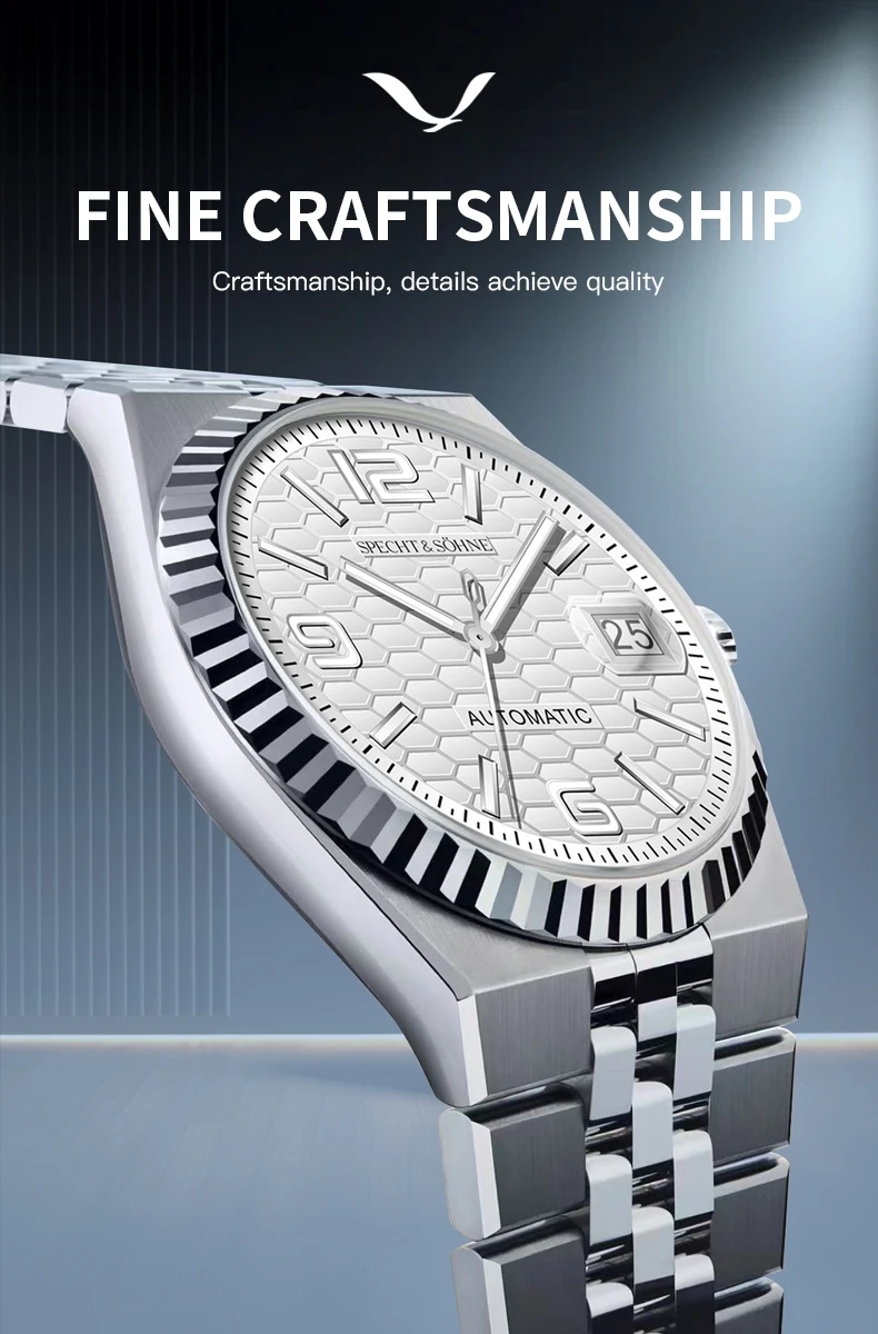 specht & söhne new mens watches miyota 8215 automatic mechanical wristwatches stainless steel watch relogio masculino 37mm Luxury silver watch face