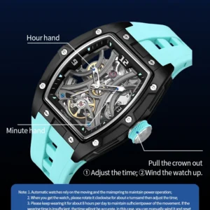 Skeleton watch with teal strap