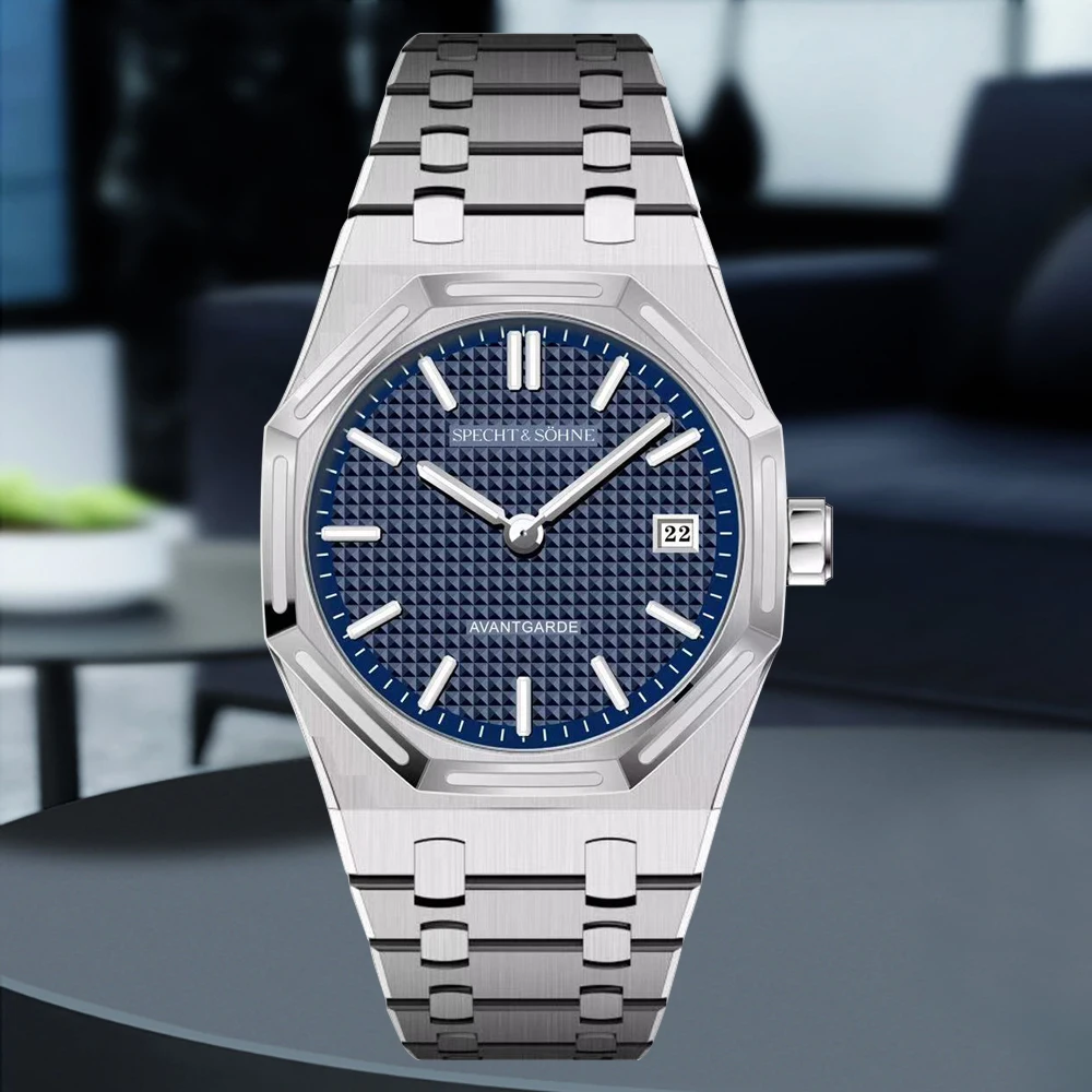 dropshipping 2025 best selling specht & söhne salmon men's quartz sports watch 50m waterproof ultrathin wristwatch for men Silver watch with blue dial