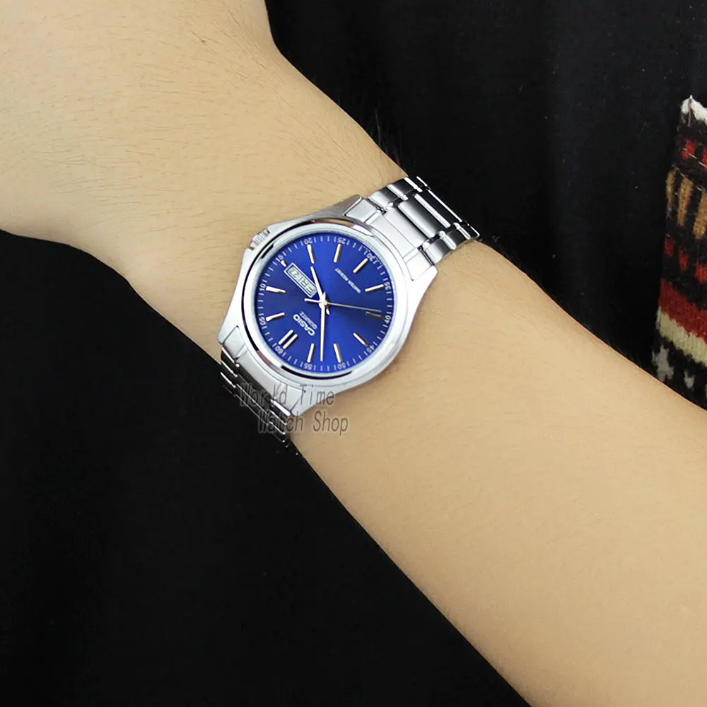 casio watch men simple week calendar waterproof quartz men watch business casual style Blue faced analog wristwatch.