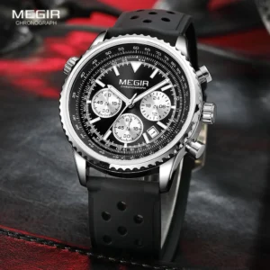 Men's black analog chronograph watch
