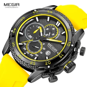 Yellow and black chronograph watch