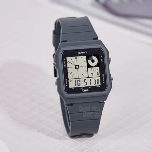 Digital watch with grey strap
