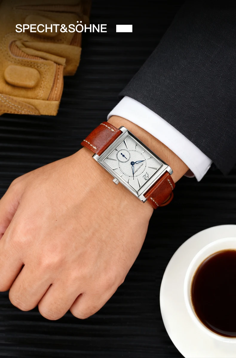 2025 new fashion specht & söhne square watch men's watches ultrathin japan movt casual men watch black color reloj hombre 26mm Men's watch with leather strap
