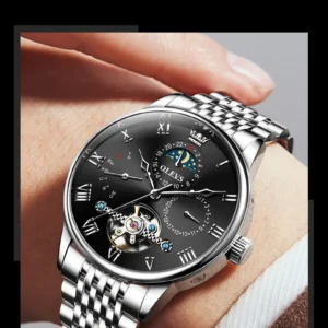 Luxury men's silver watch
