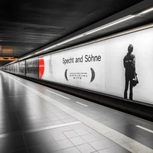 Subway station advertisement with text
