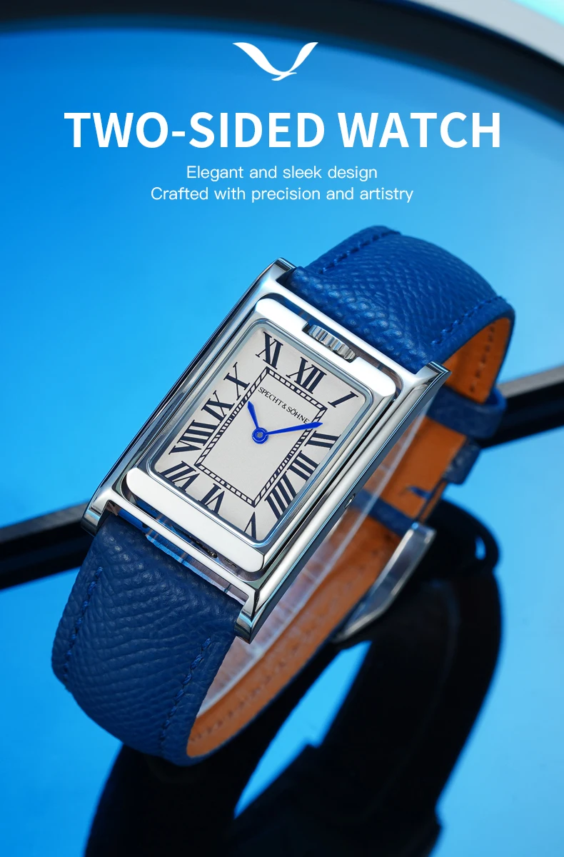 new luxury specht & söhne men's watch shell dial double face quartz watch 316l stainless steel wristwatch for men 50m waterproof Blue leather two-sided watch