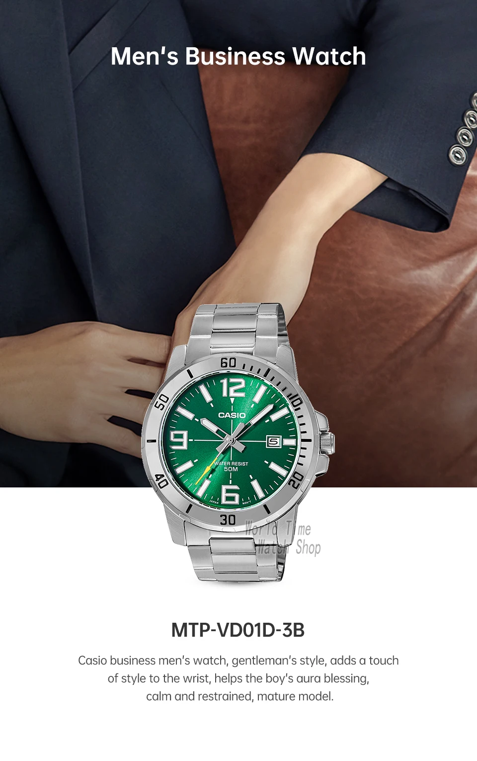 casio watch for men top brand luxury set waterproof quartz watch simple atmosphere reloj mujer mtp vd01d 3b Men's business watch with green dial