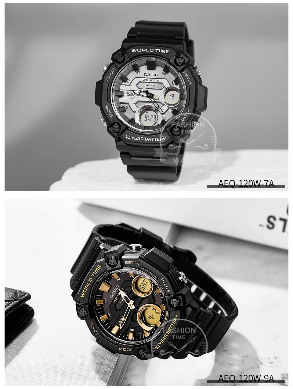 casio watch for men dual display multi function electronic watch aeq 120w series Black digital analog watch