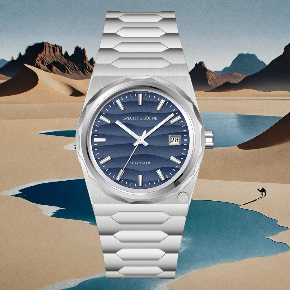 2025 new specht&sohne 222 gold watch luxury men's watches automatic mechanical wriswatch miyota 8215 movt sports wristwatch 37mm Silver watch in desert oasis
