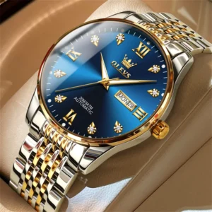 Luxury blue automatic gold watch