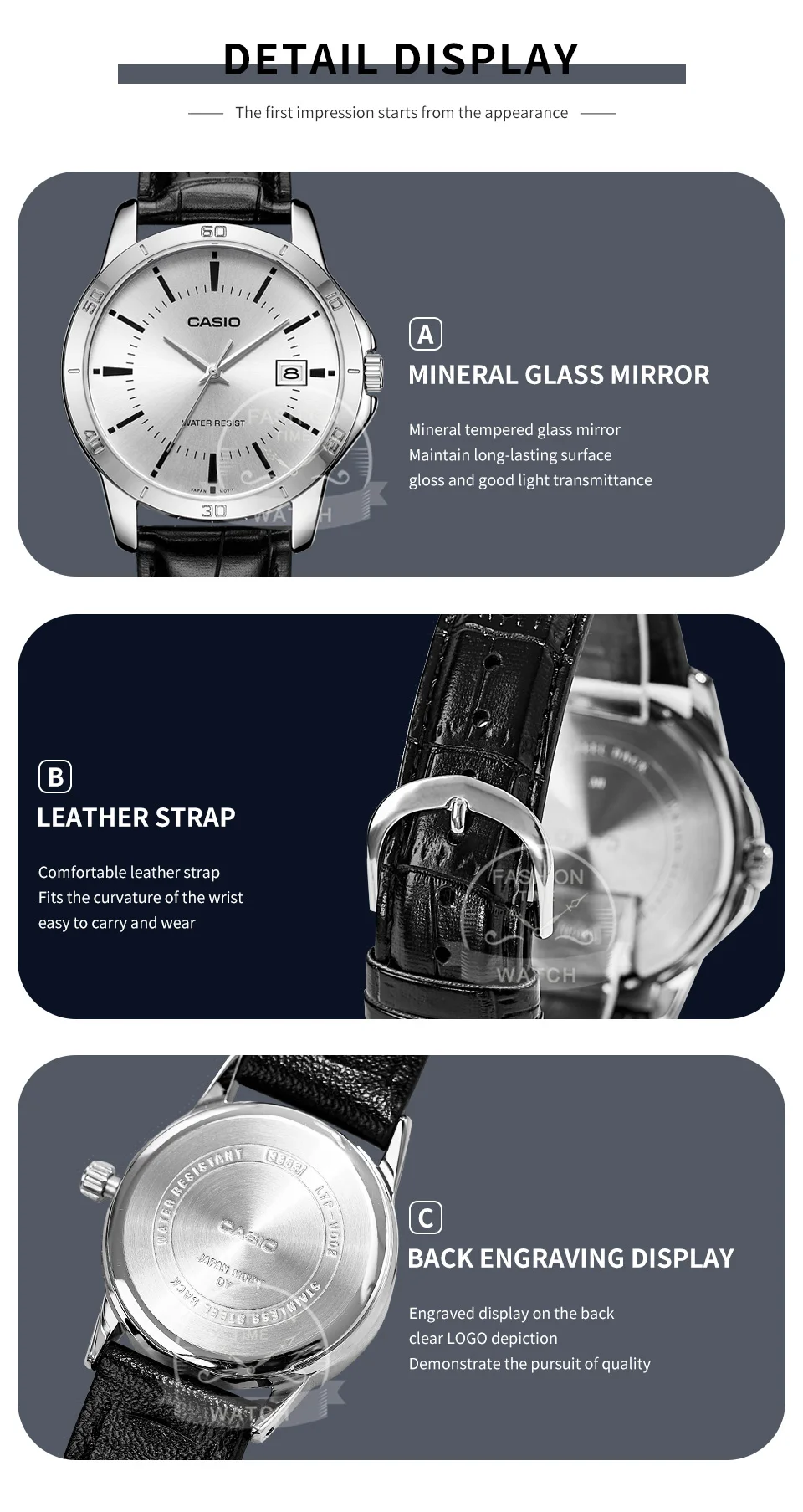 casio watch men's top luxury suit quartz watch military relogios masculino mtp v004l belt series Silver analog watch details