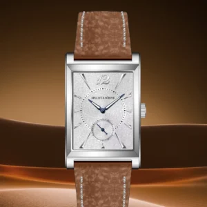 Rectangular watch with leather strap