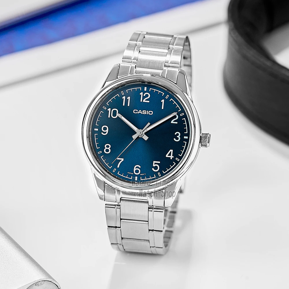 casio watch for men simple relogio waterproof business casual watch mtp v005d 2b4 steel belt series Silver watch with blue face