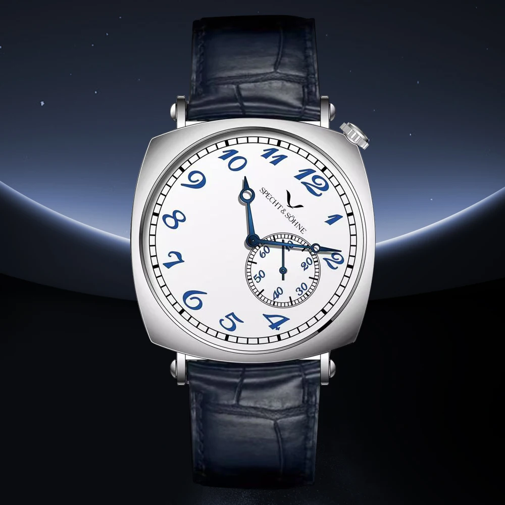 new luxury specht & söhne 1921 classic vintage men's automatic mechanical watch sapphire crystal genuine leather waterproof Classic wristwatch with blue hands