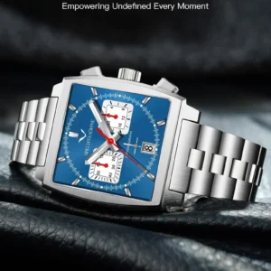 Square blue dial watch