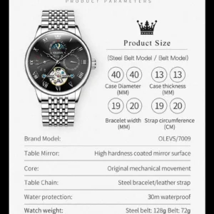 Watch product parameters and size