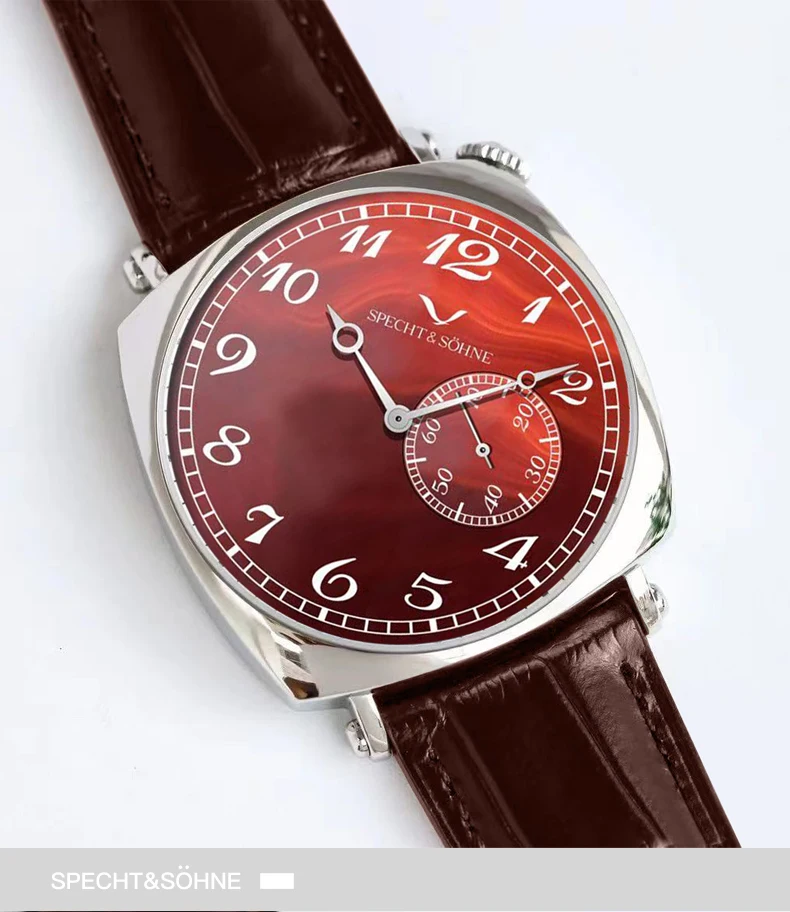new luxury specht & söhne 1921 classic vintage men's automatic mechanical watch sapphire crystal genuine leather waterproof Red dial watch with leather strap