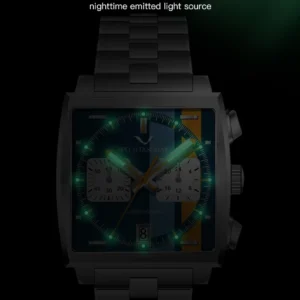 Square watch with glowing face