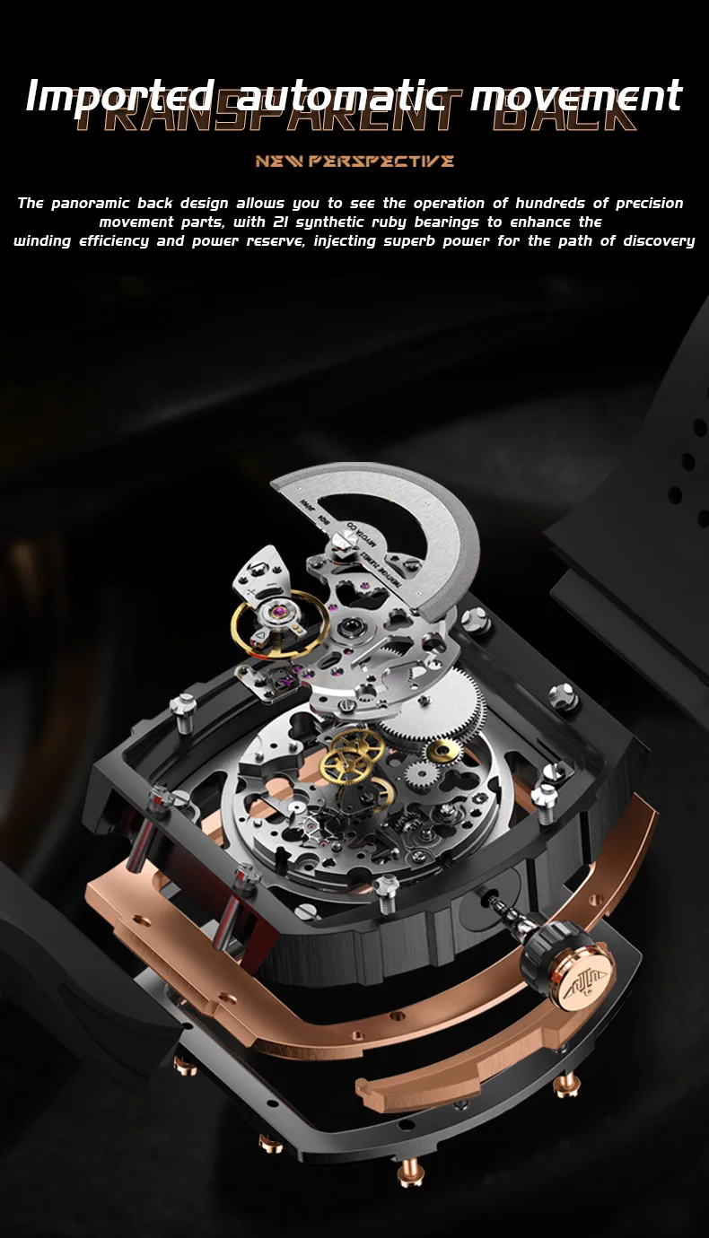 oupinke men's watches classic luxury tonneau dial top brand original automatic mechanical wristwatch silicone strap sapphire new automatic watch movement exposed