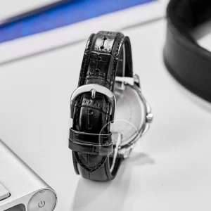 Black leather watch strap