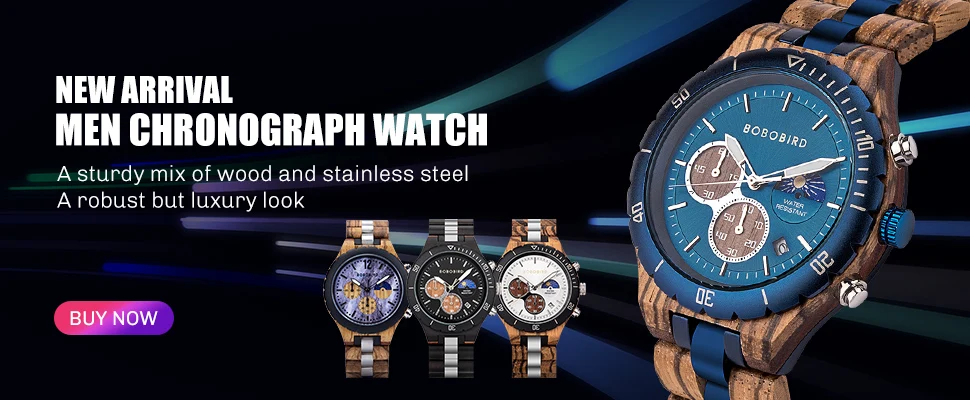 reloj hombre bobo bird new wooden watch men top brand luxury chronograph military quartz watches for man dropshipping customized Men's chronograph wood watch.