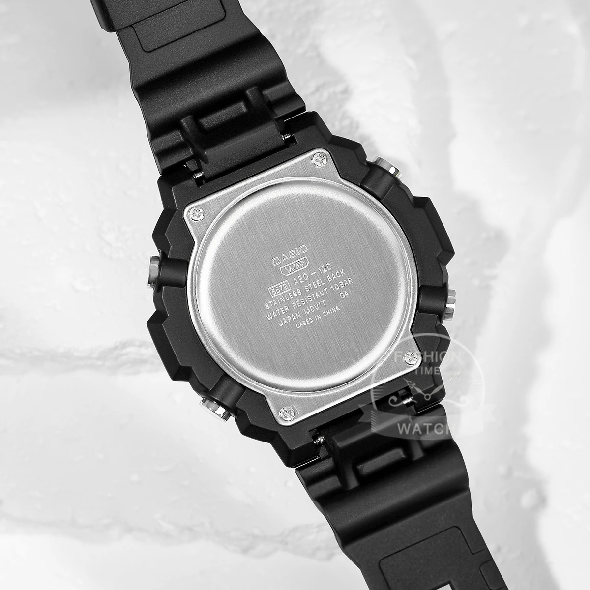 casio watch for men dual display multi function electronic watch aeq 120w series Black watch case back.