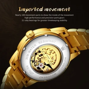 Gold watch automatic movement display