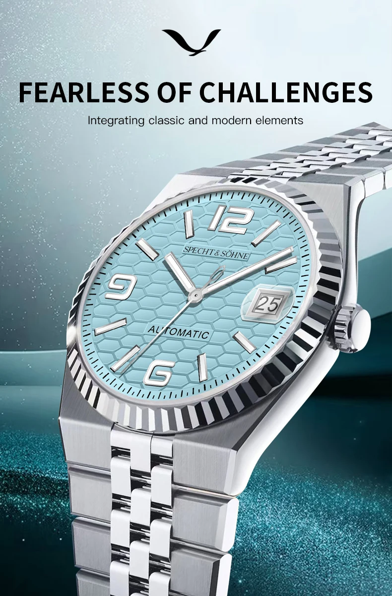 specht & söhne new mens watches miyota 8215 automatic mechanical wristwatches stainless steel watch relogio masculino 37mm Automatic blue honeycomb watch