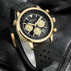 Gold black chronograph watch