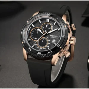 Rose gold and black watch
