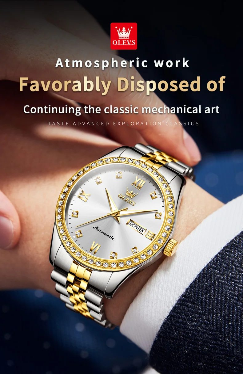 olevs new diamond business men watch top brand luxury watch waterproof date stainless steel automatic mechanical wristwatch Luxury watch with gold accents