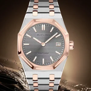 Luxury watch with rose gold accents.