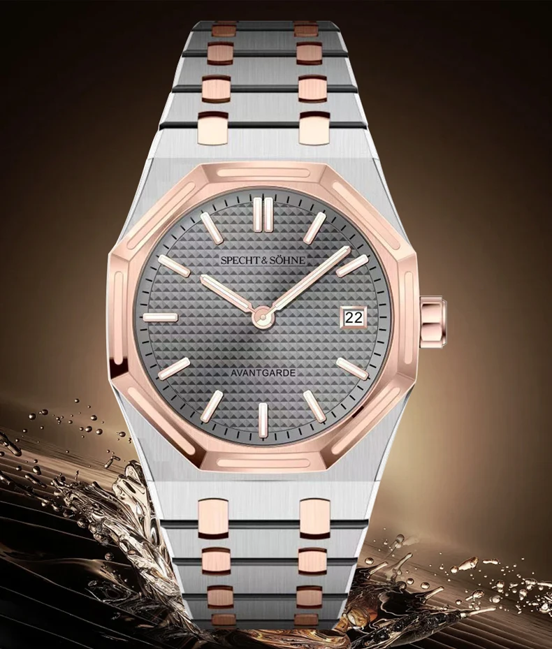 dropshipping 2025 best selling specht & söhne salmon men's quartz sports watch 50m waterproof ultrathin wristwatch for men Luxury watch with rose gold accents.