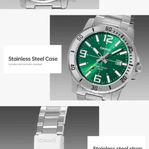 Green dial stainless steel watch