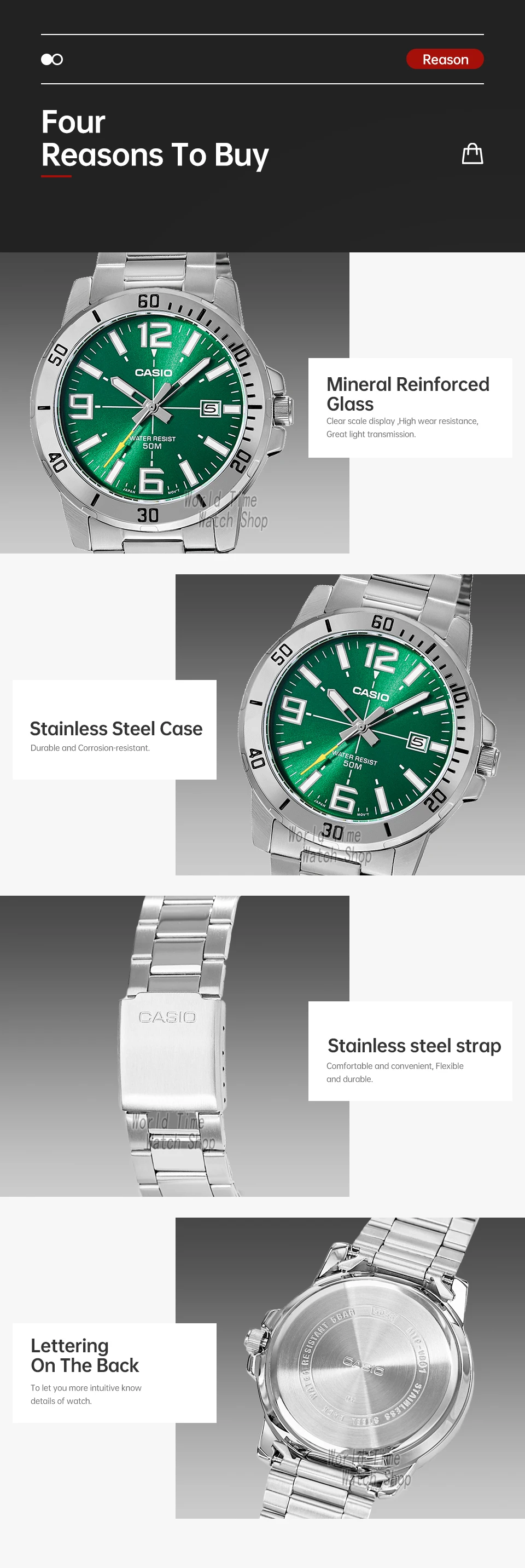 casio watch for men top brand luxury set waterproof quartz watch simple atmosphere reloj mujer mtp vd01d 3b Green dial stainless steel watch