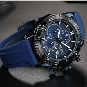blue men's chronograph watch