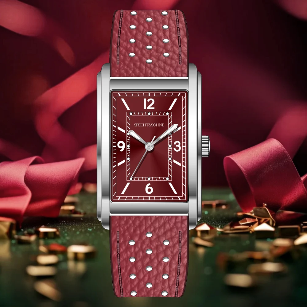 2025 new fashion specht & söhne square watch 28mm men's watches ultrathin vh31 movt casual watch 50m waterproof reloj hombre Rectangle watch with red strap