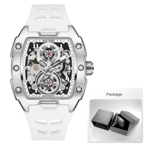 Skeleton automatic white watch