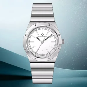 Silver watch with white dial