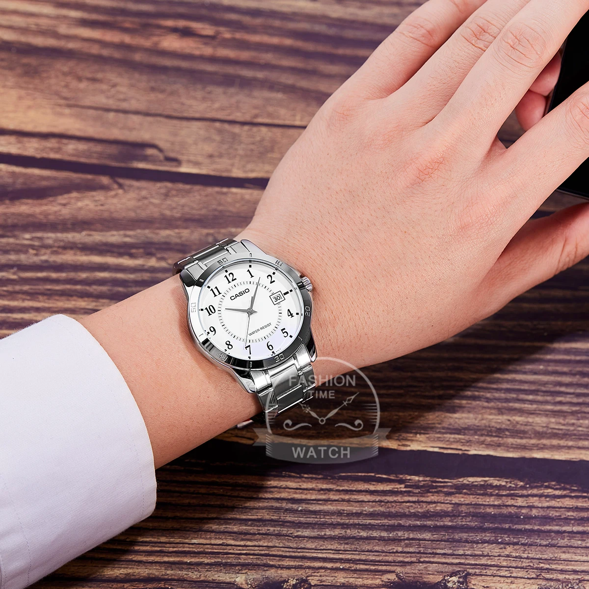 casio watch for men simple pointer stainless steel relogio masculino business style mtp v004d series Silver watch on wrist