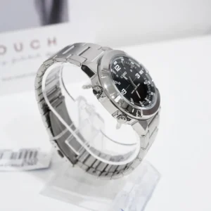 Stainless steel watch with black dial