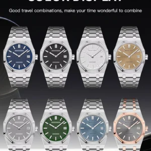 Various colored watches displayed