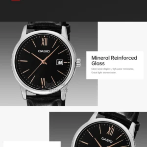 Black leather strap watch