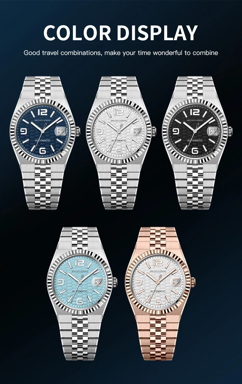 specht & söhne new mens watches miyota 8215 automatic mechanical wristwatches stainless steel watch relogio masculino 37mm Various watch color options displayed